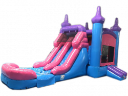 28' Pink & Blue Bounce House Wet or Dry Water Slide Combo